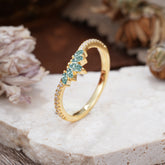 Marquise Cut Tiara Natural Moss Agate Curved Wedding Band Stacking Ring